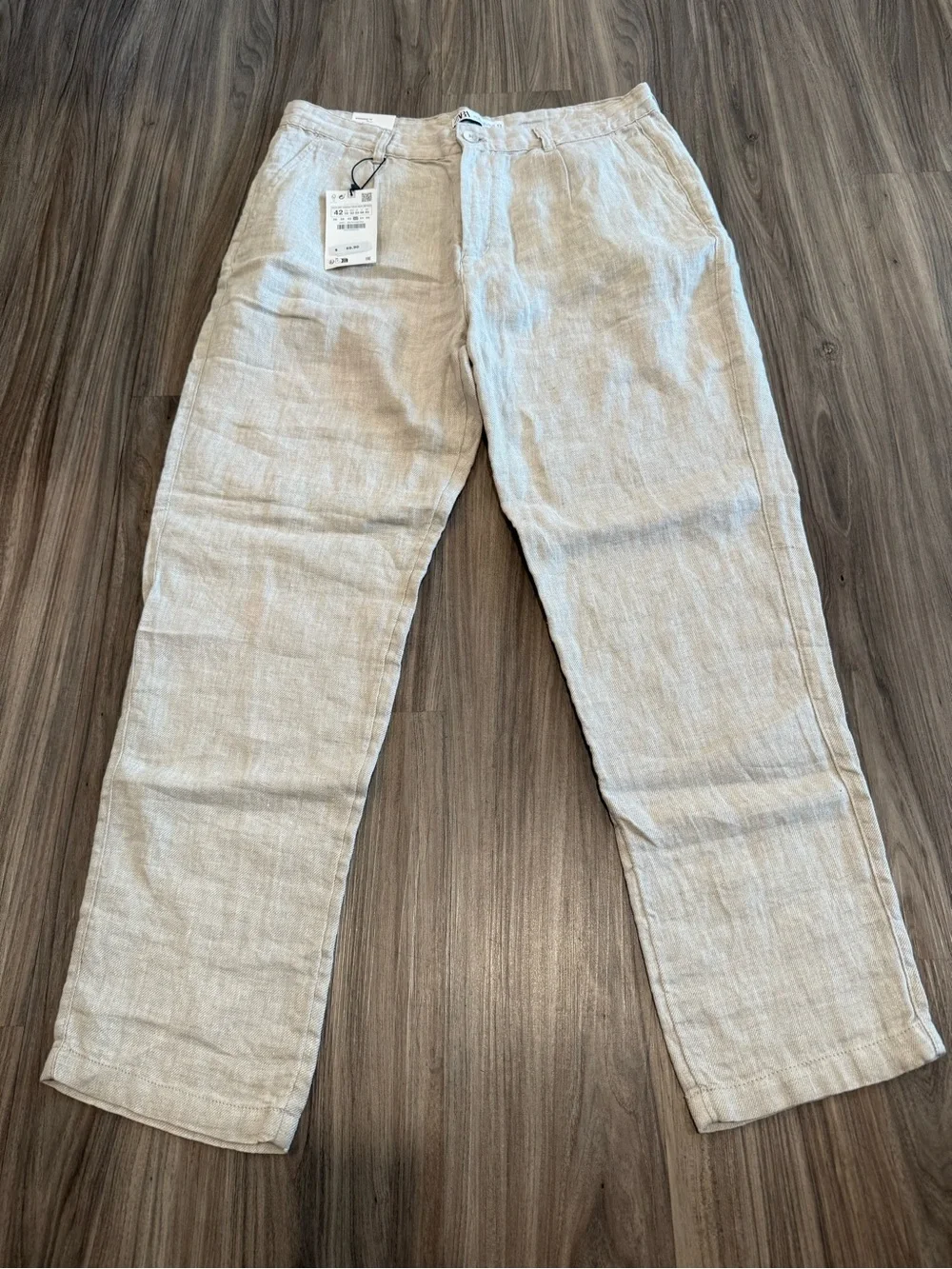 NWT Zara Men's Lightweight 100% Linen Pants in Natural Beige Size US 32 Waist